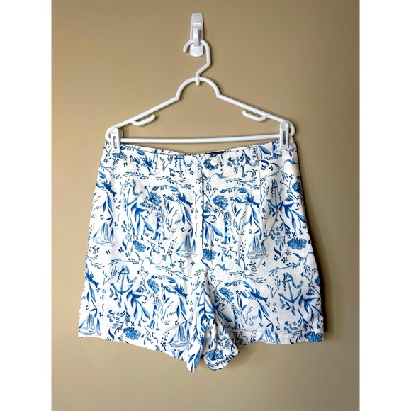 Kiel James Patrick Nautical Chinoiserie Linen Blend Shorts Size 10 - Picture 2 of 6